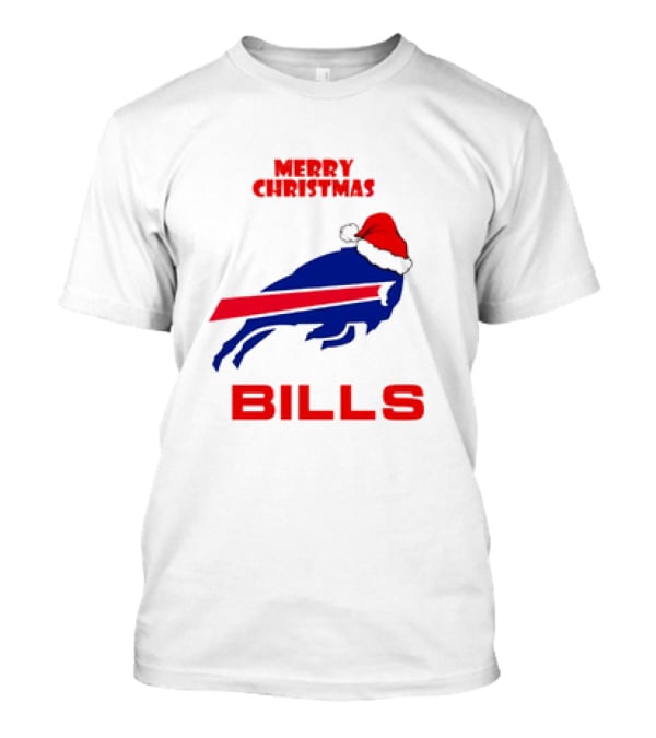 Merry Christmas Bills Santa Hat Logo Football Fan Gear T-Shirt