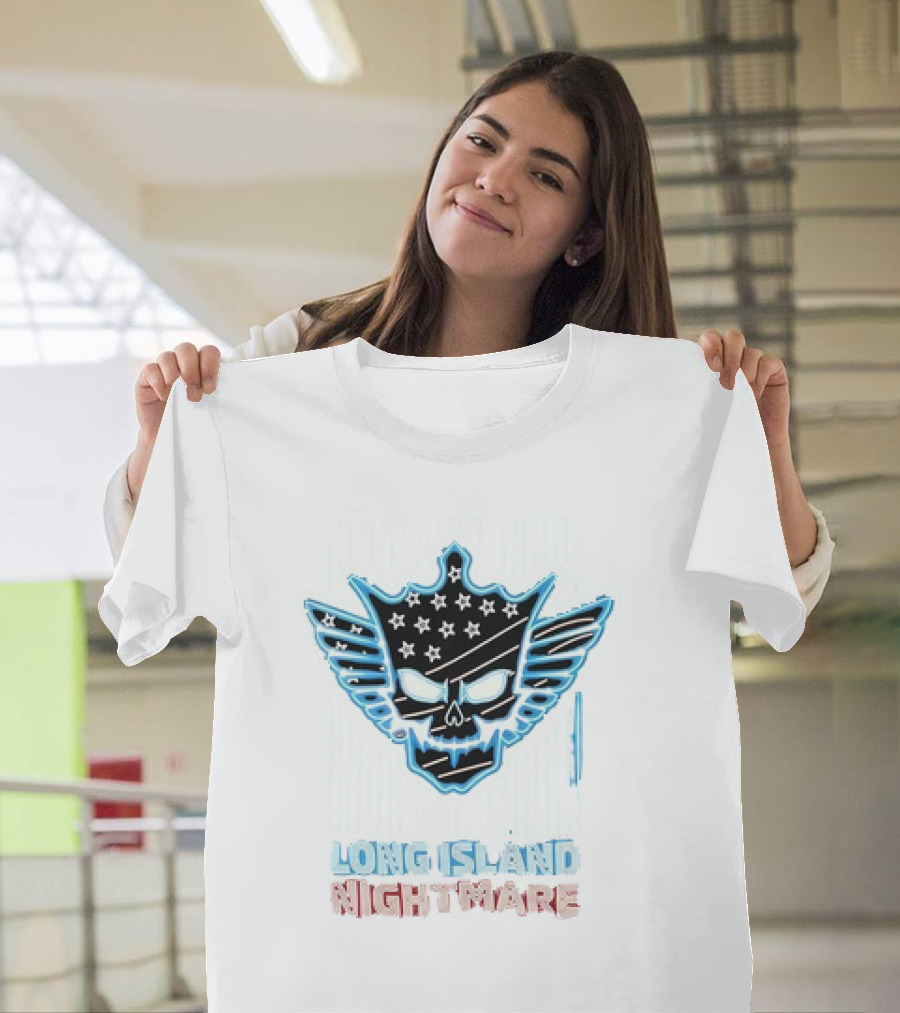 Long Island Nightmare Skull Stars Wings WWE T-Shirt