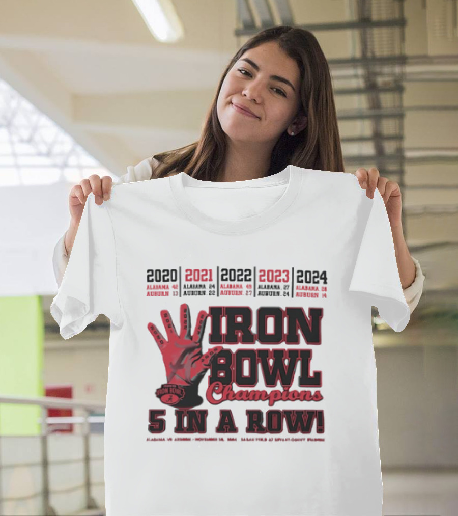 Iron Bowl Champions 5 in a Row Alabama vs Auburn 2020-2024 T-Shirt