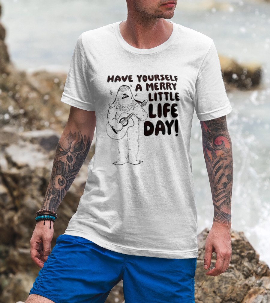 Bigfoot Have Yourself A Merry Little Life Day Playing Guitar T-Shirt