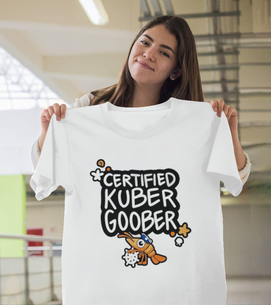 Certified Kuber Goober Kubernetes Shrimp Character with Clouds and Stars T-Shirt