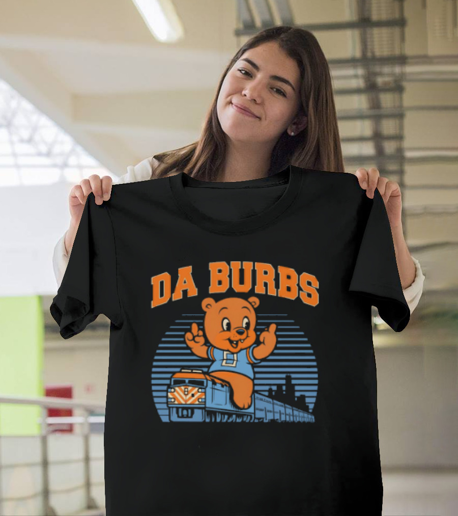 Da Burbs Train Chicago Bears Football Bear With Train Scene T-Shirt