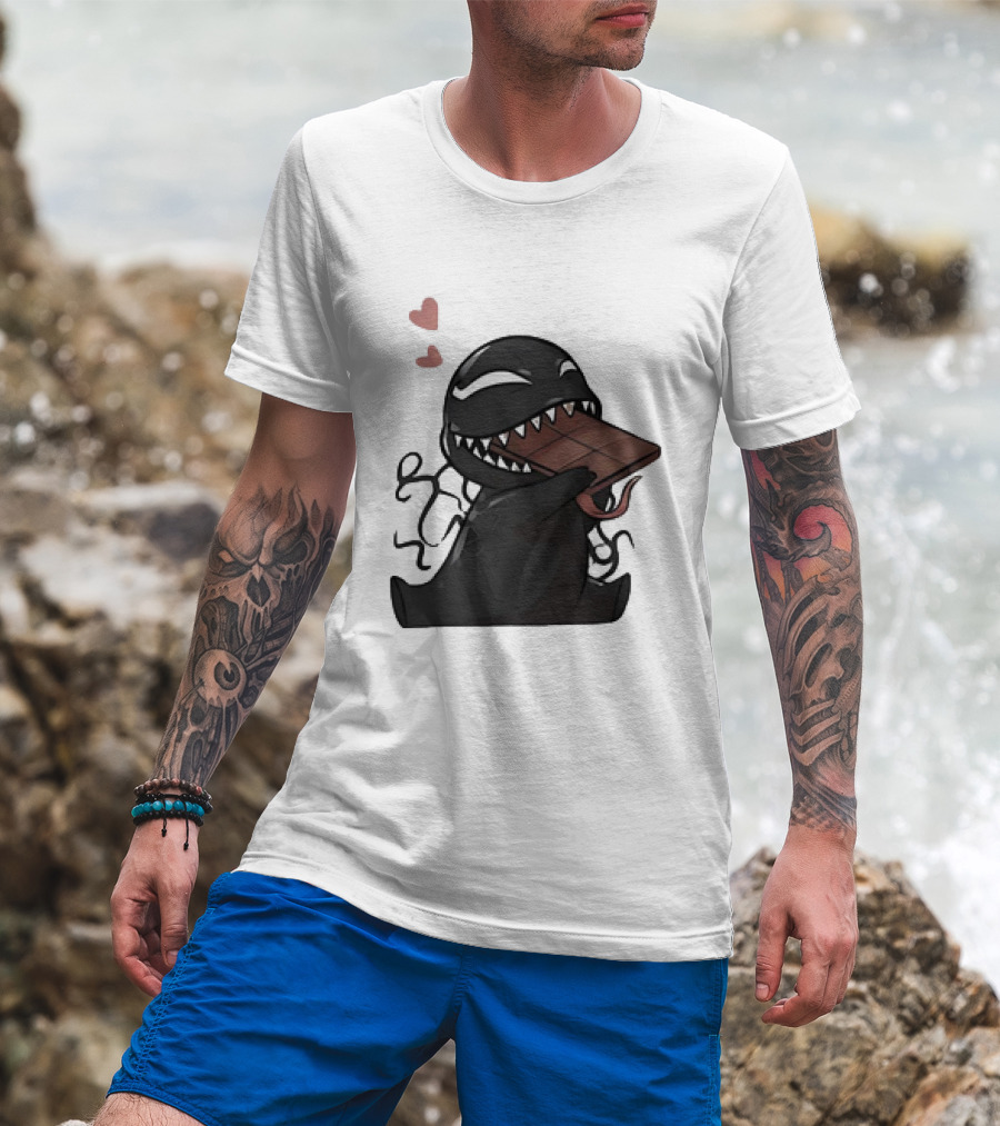 Venom Eating Chocolate Cartoon Meme With Hearts T-Shirt