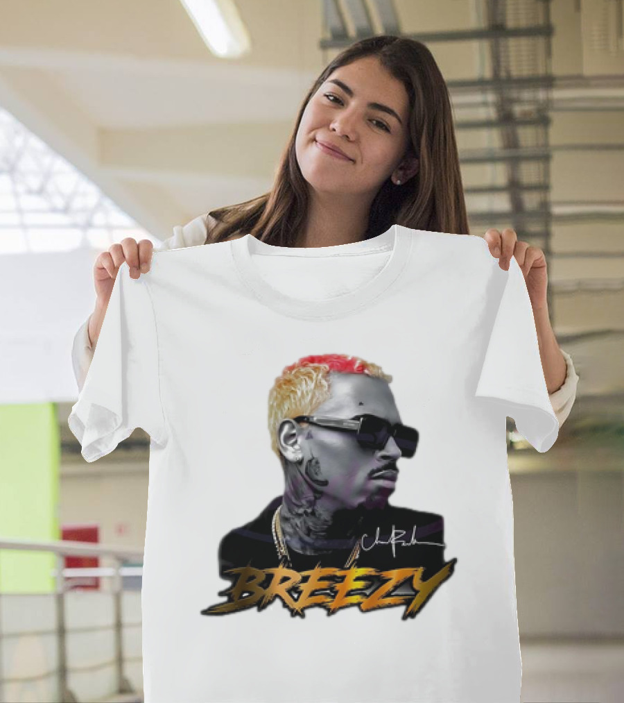 Breezy Chris Brown Signature Style with Sunglasses and Blonde Hair T-Shirt