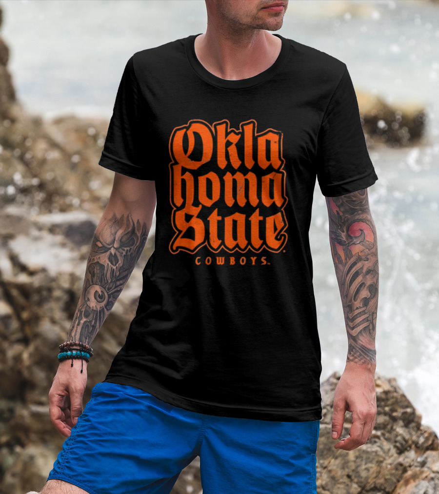 Oklahoma State Cowboys Retro Gothic Orange Text T-Shirt