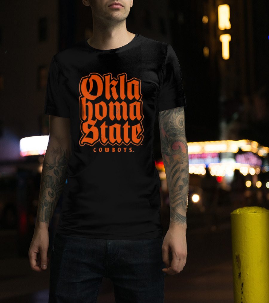 Oklahoma State Cowboys Retro Gothic Orange Text T-Shirt