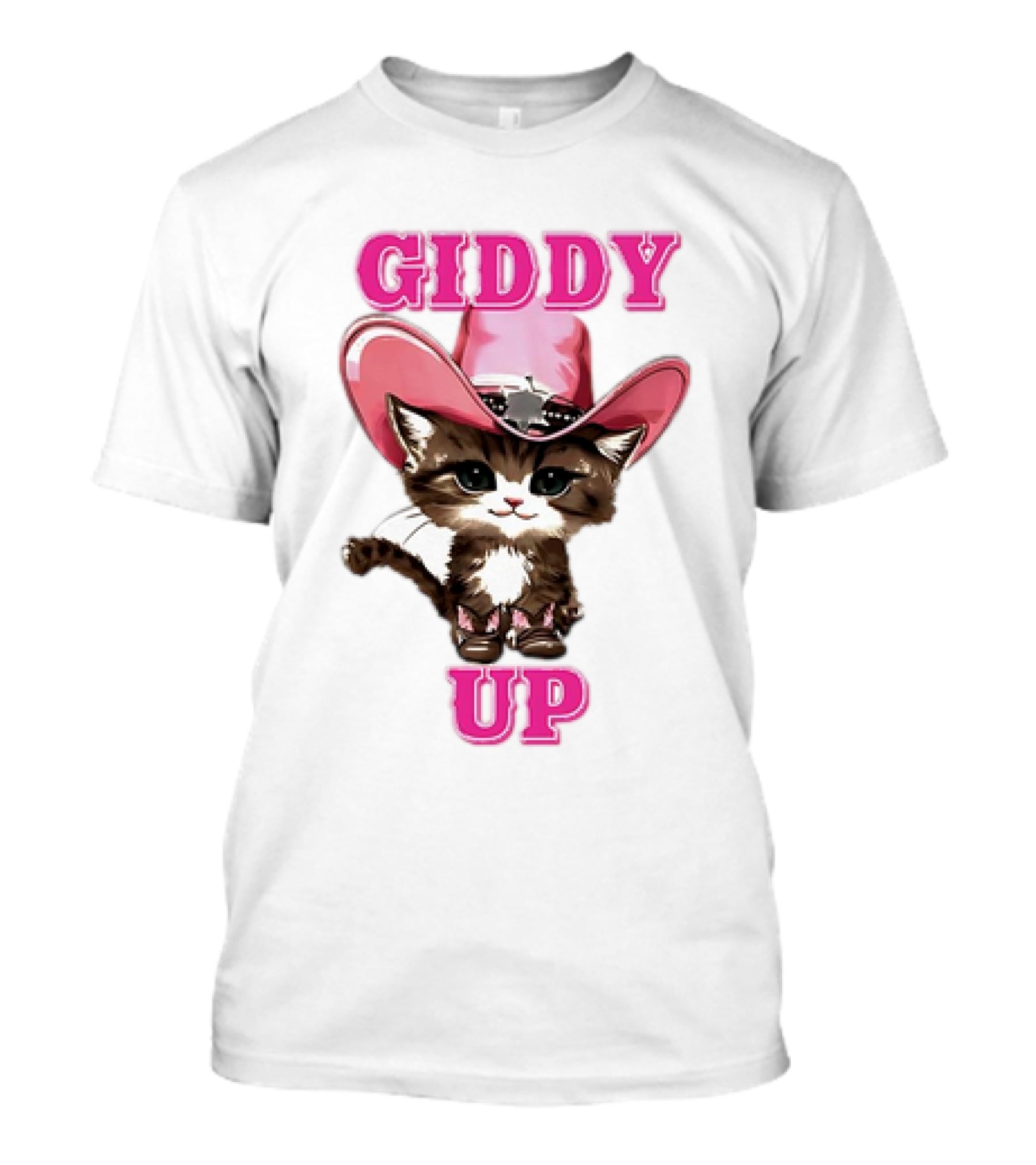Giddy Up Cowboy Cat Pink Hat Kitten T-Shirt