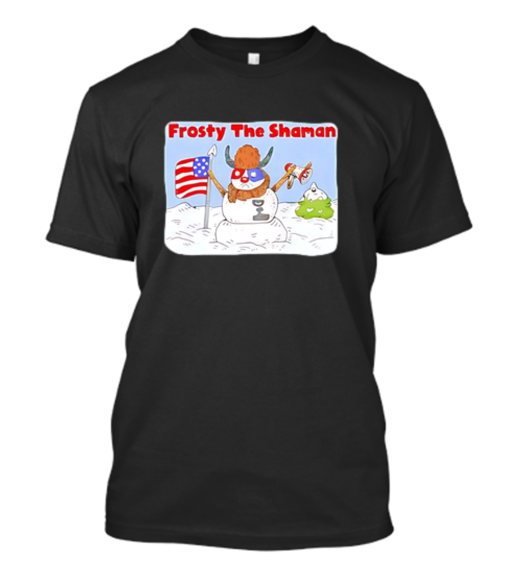Frosty The Shaman USA Flag Viking Helmet Snowman T-Shirt