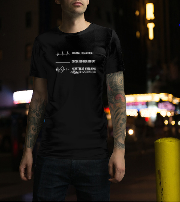 Normal Heartbeat Deceased Heartbeat Heartbeat Watching Baltimore Ravens T-Shirt