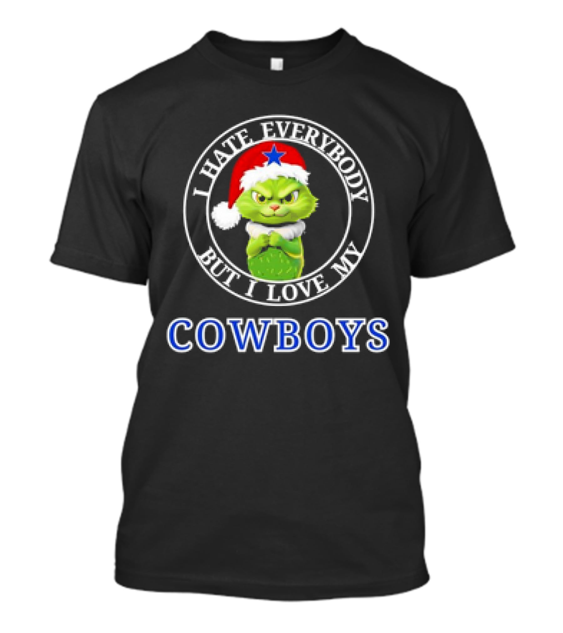 I Hate Everybody But I Love My Cowboys Grinchy Cat Christmas Santa Hat T-Shirt
