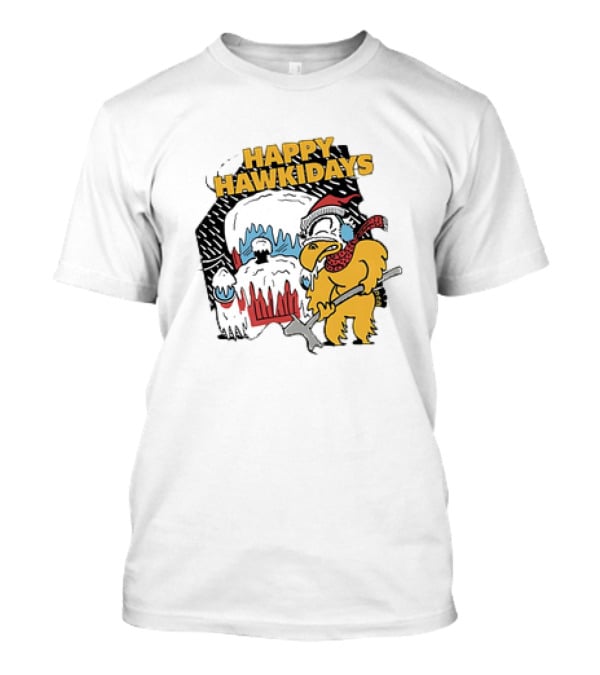 Happy Hawkidays Iowa Hawkeyes Frozen Mascot Holiday Fun T-Shirt