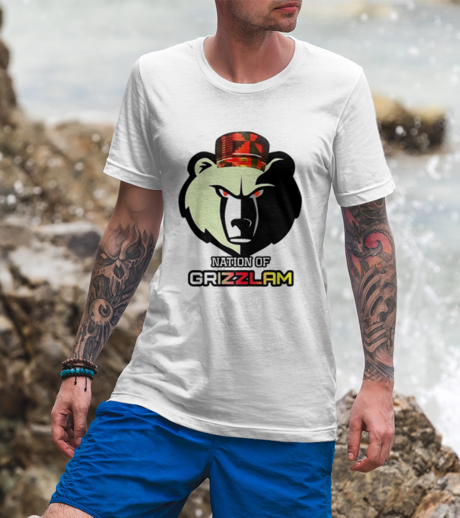 Nation Of Grizzlam Bear Logo With Camo Hat T-Shirt