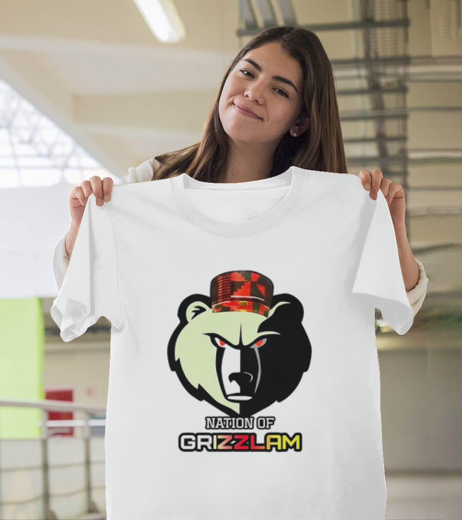 Nation Of Grizzlam Bear Logo With Camo Hat T-Shirt