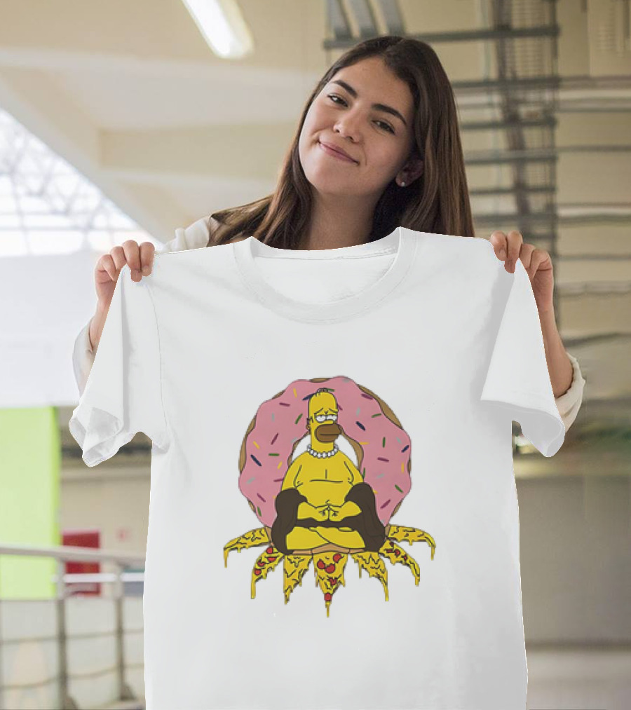 Homer Simpson Buddha Namaste with Donut and Pizza Lotus from The Simpsons T-Shirt