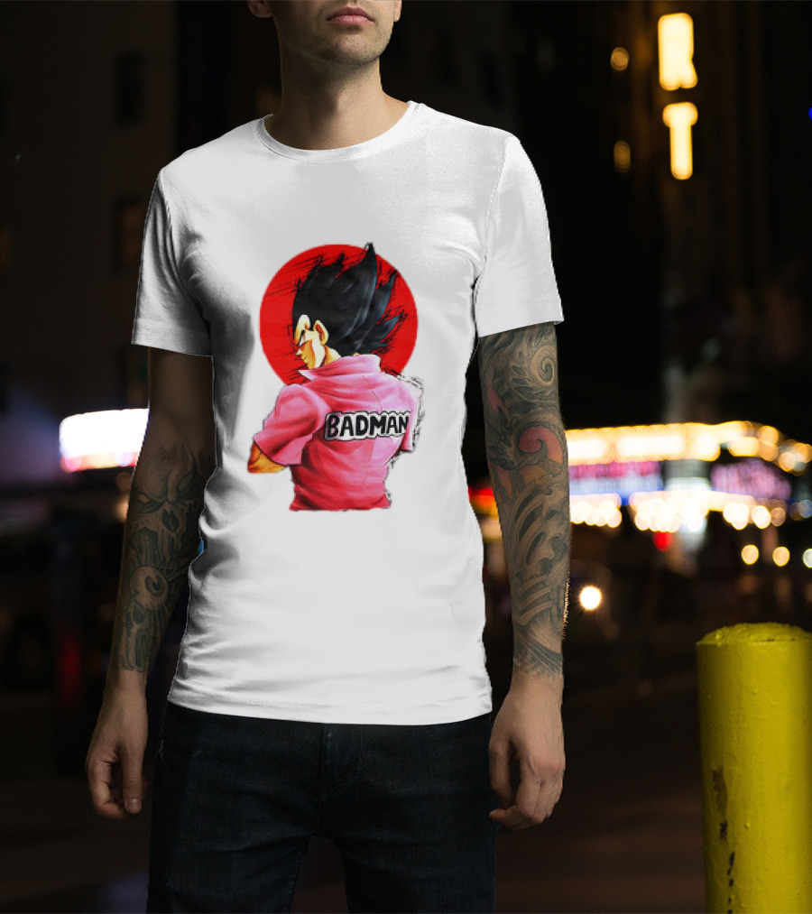 Vegeta Badman Pink Shirt Dragon Ball Style Red Circle Background T-Shirt
