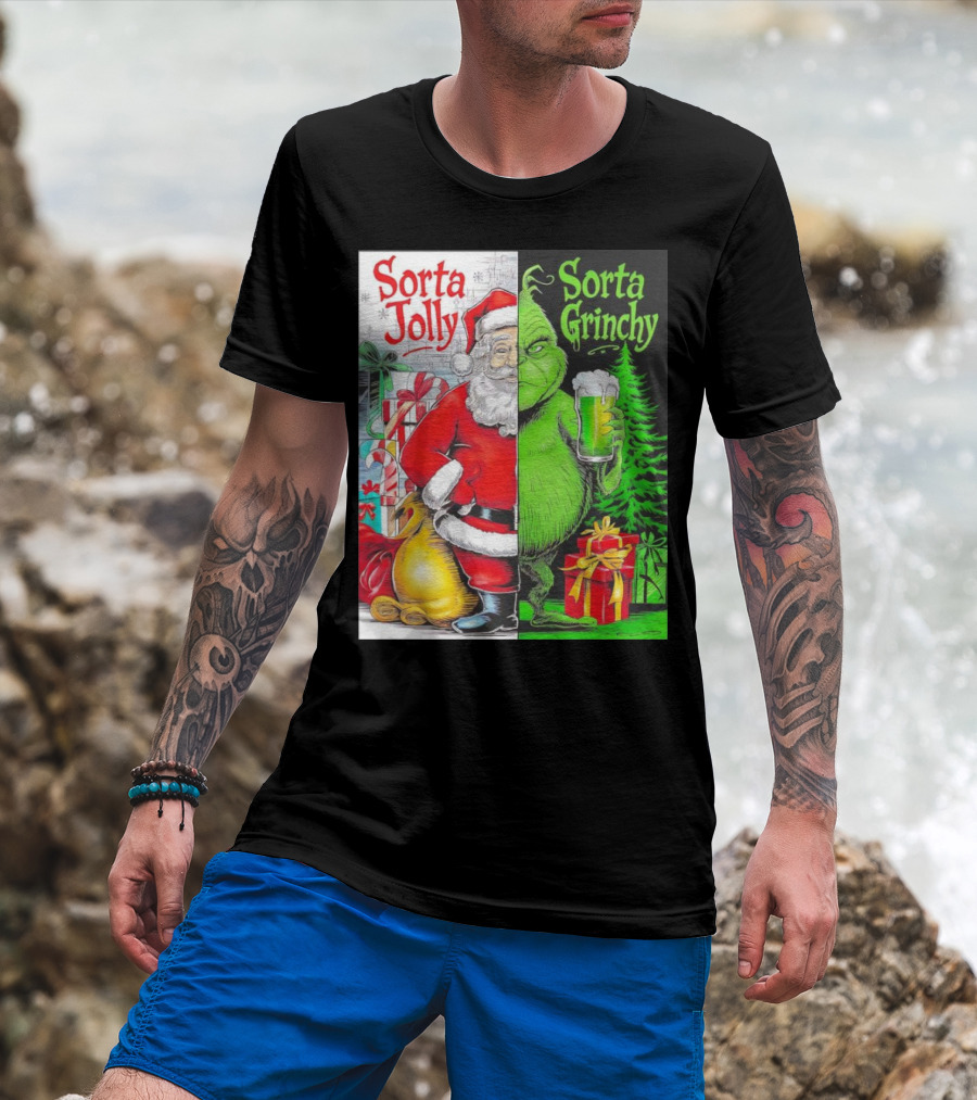 Sorta Jolly Sorta Grinchy Santa Claus Grinch Christmas Gifts T-Shirt
