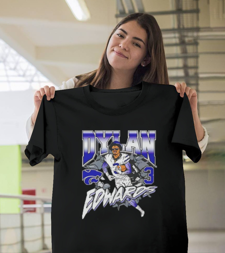 Dylan Edwards K-State Football Caricature Wildcats Number 3 T-Shirt
