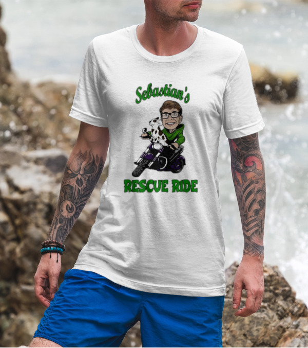 Sebastian's Rescue Ride Sebastian Rogers Motorcycle Puppy Adventure T-Shirt