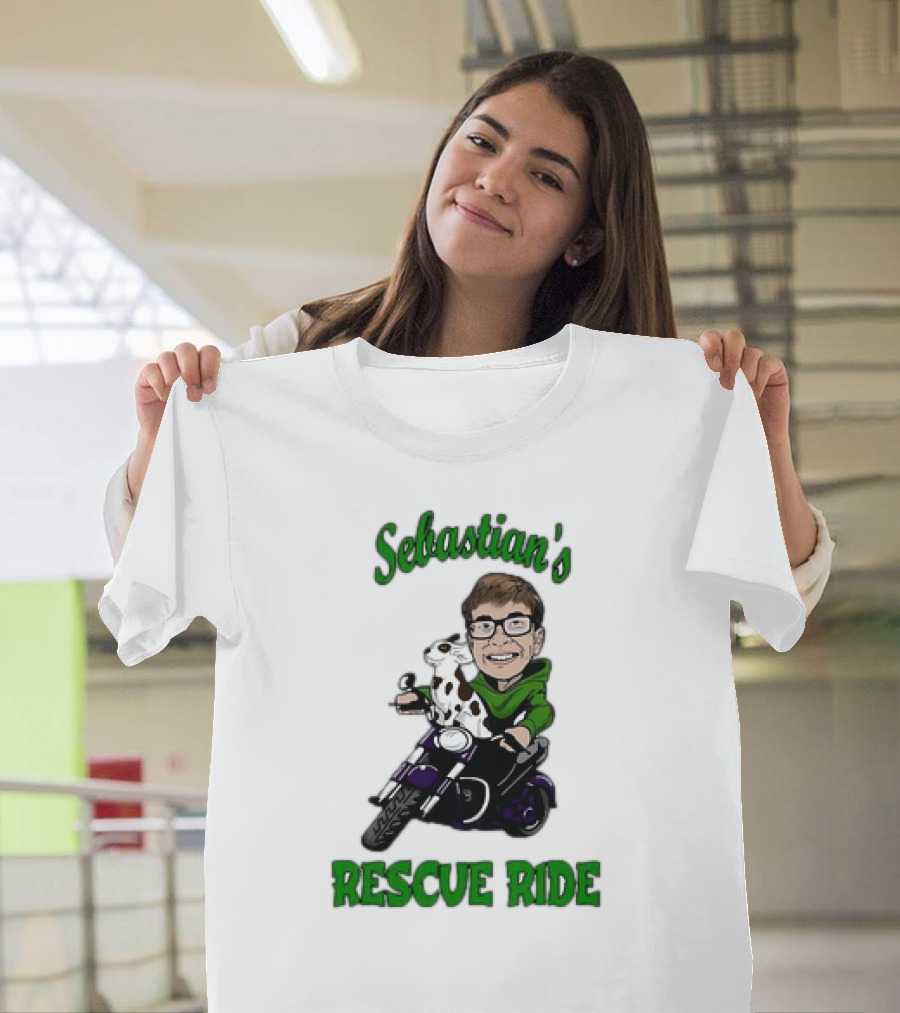 Sebastian's Rescue Ride Sebastian Rogers Motorcycle Puppy Adventure T-Shirt