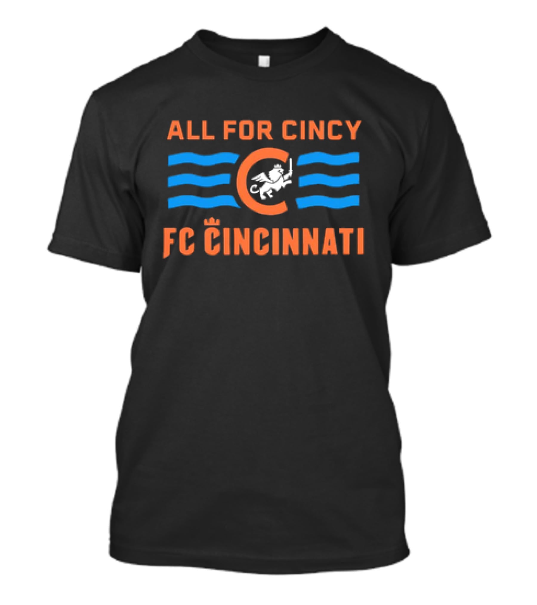 All For Cincy FC Cincinnati Winged Lion Logo With Blue Waves T-Shirt