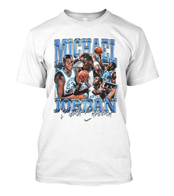 Michael Jordan North Carolina Basketball Vintage 23 Blue Graphics T-Shirt