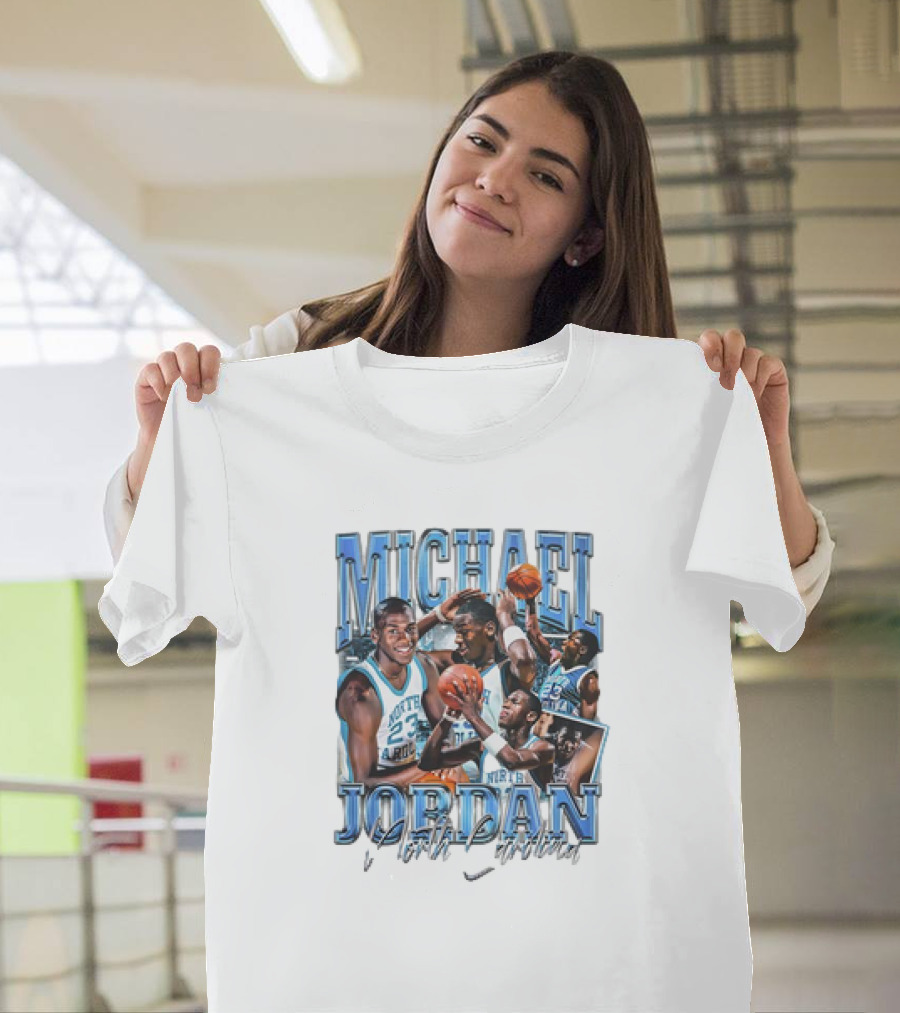 Michael Jordan North Carolina Basketball Vintage 23 Blue Graphics T-Shirt