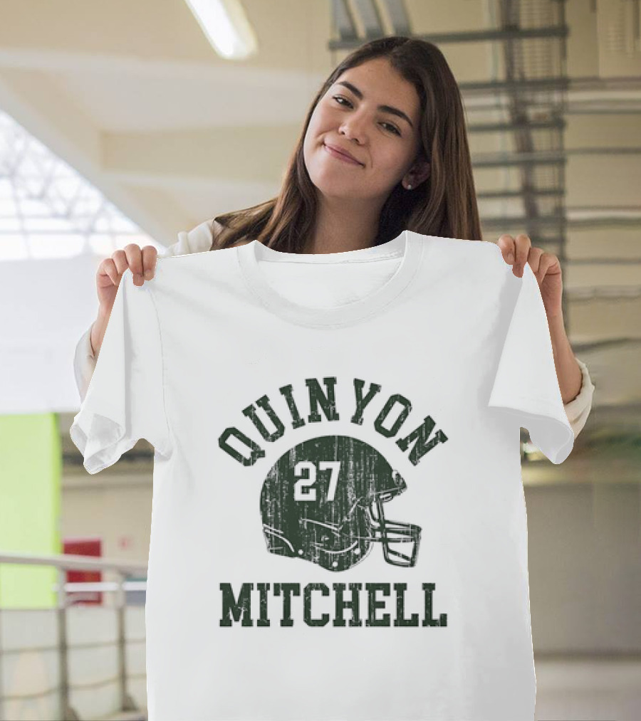 Quinyon Mitchell 27 Philadelphia Eagles NFL Football Helmet Font Vintage T-Shirt