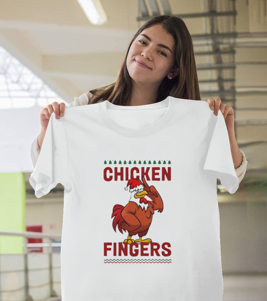 Chicken Santa Fingers Peace Sign T-Shirt