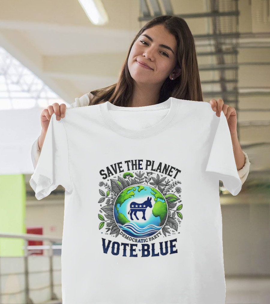 Save the Planet Vote Blue Democratic Party Earth Donkey T-Shirt
