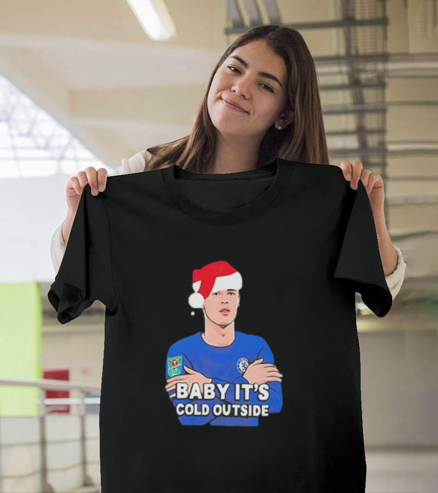 Baby It's Cold Outside Santa Hat Footballer in Blue T-Shirt