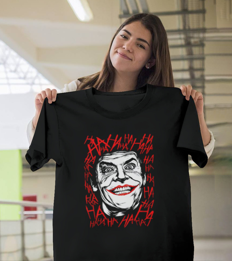 Joker Laughing Face Surrounded by Red HAHA Textured T-Shirt