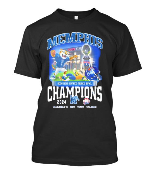 Memphis Tigers 2024 Scooter's Coffee Frisco Bowl Champions Toyota Stadium Mascot NCAA T-Shirt
