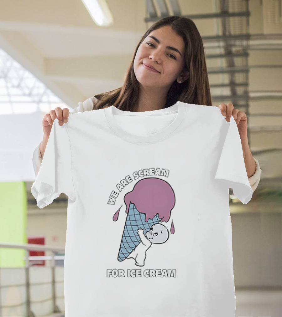 We Are Scream for Ice Cream Happy Ghost Hugging Purple Ice Cream Cone T-Shirt