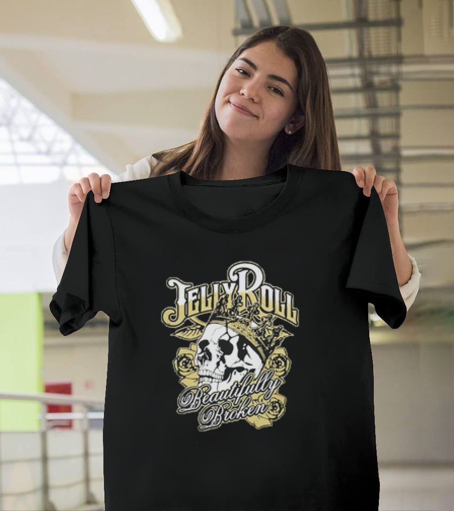Jelly Roll Skull Crown Beautifully Broken Roses T-Shirt