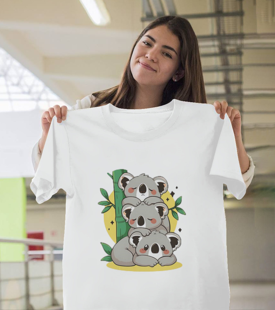 Koala Stack Trio With Bamboo And Leaves T-Shirt