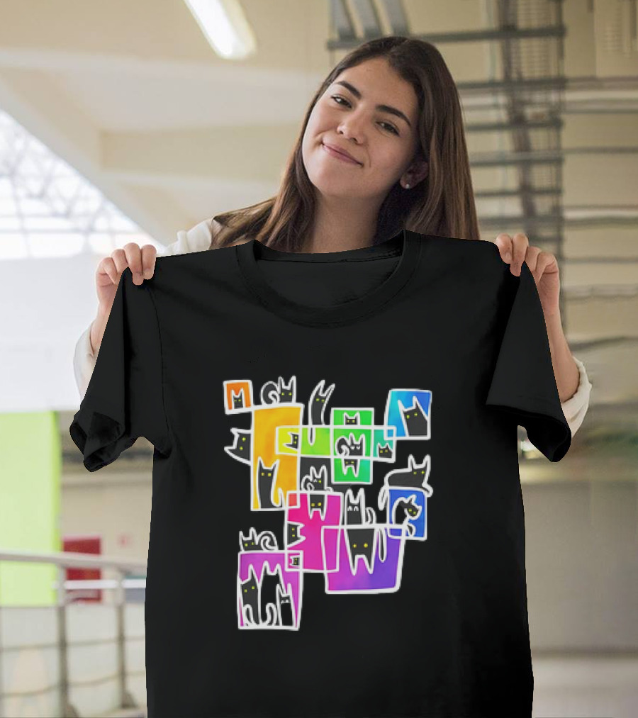 Cats Kitty Warp Rainbow Tetris Blocks T-Shirt