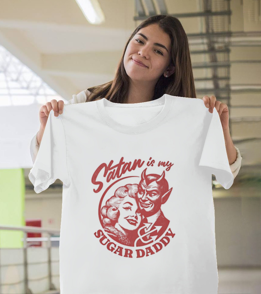 Satan is My Sugar Daddy Retro Devil Couple T-Shirt