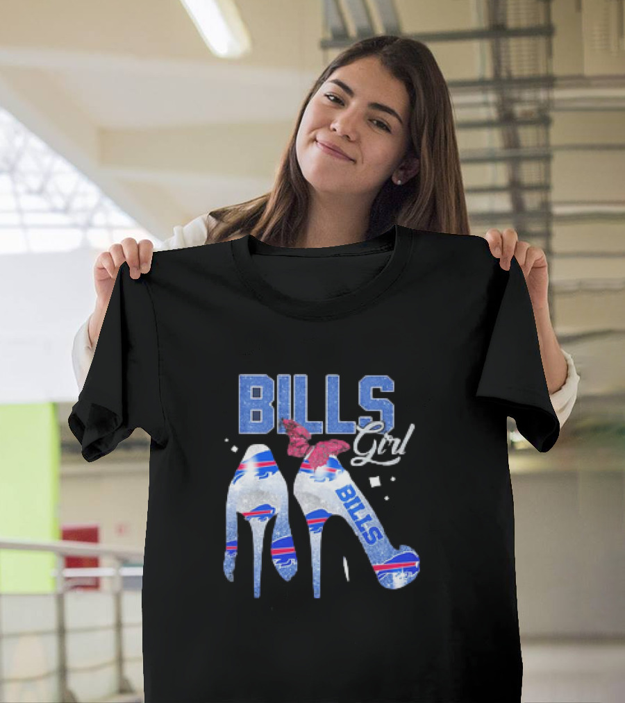 BILLS Girl Glitter Heels with Buffalo Logo and Pink Bow T-Shirt