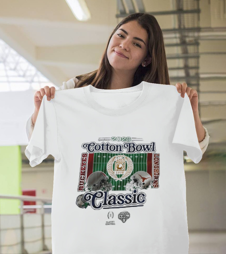 Playoff Central Ohio State Buckeyes Versus Texas Longhorns 2025 Cotton Bowl Classic Helmet Matchup T-Shirt