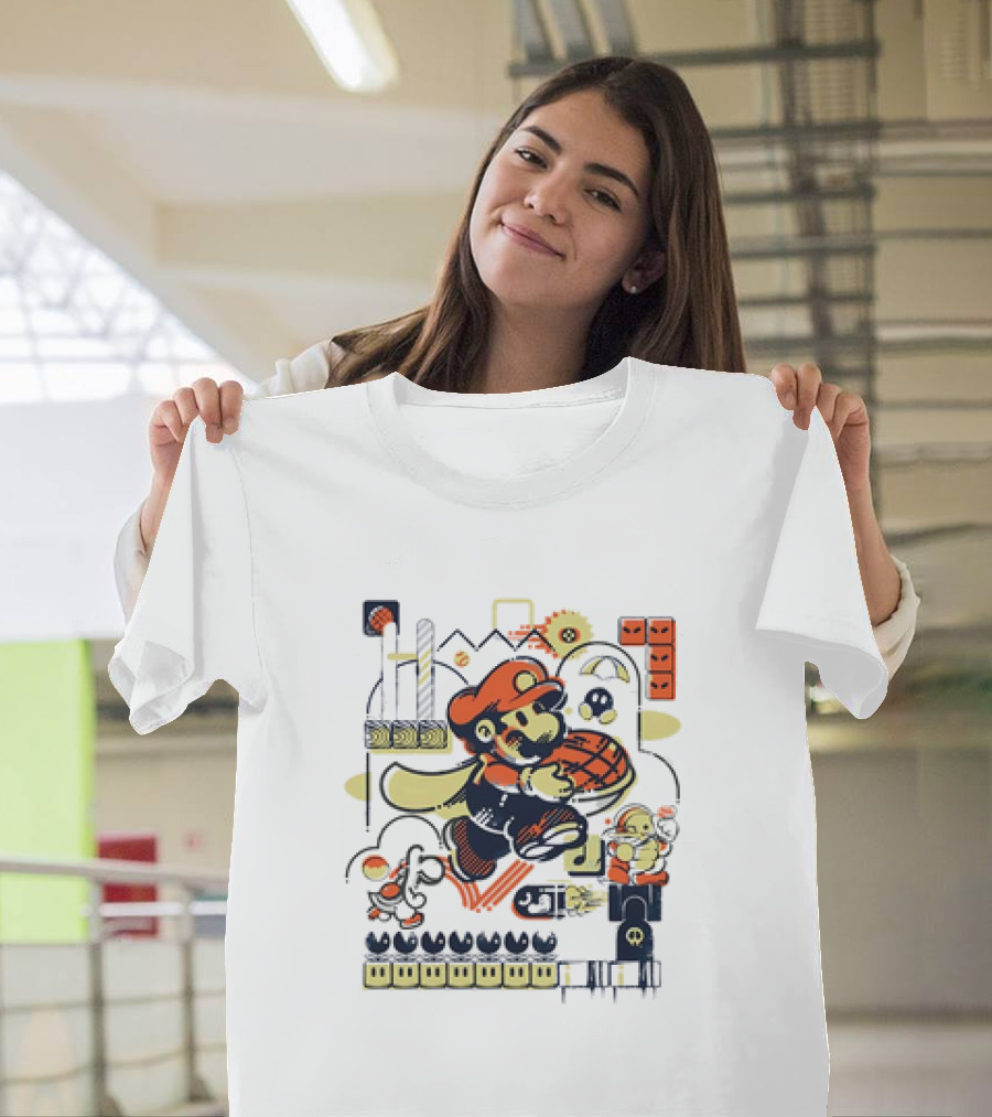 Super Mario Athletic Acrobatics with Iconic Game Elements T-Shirt