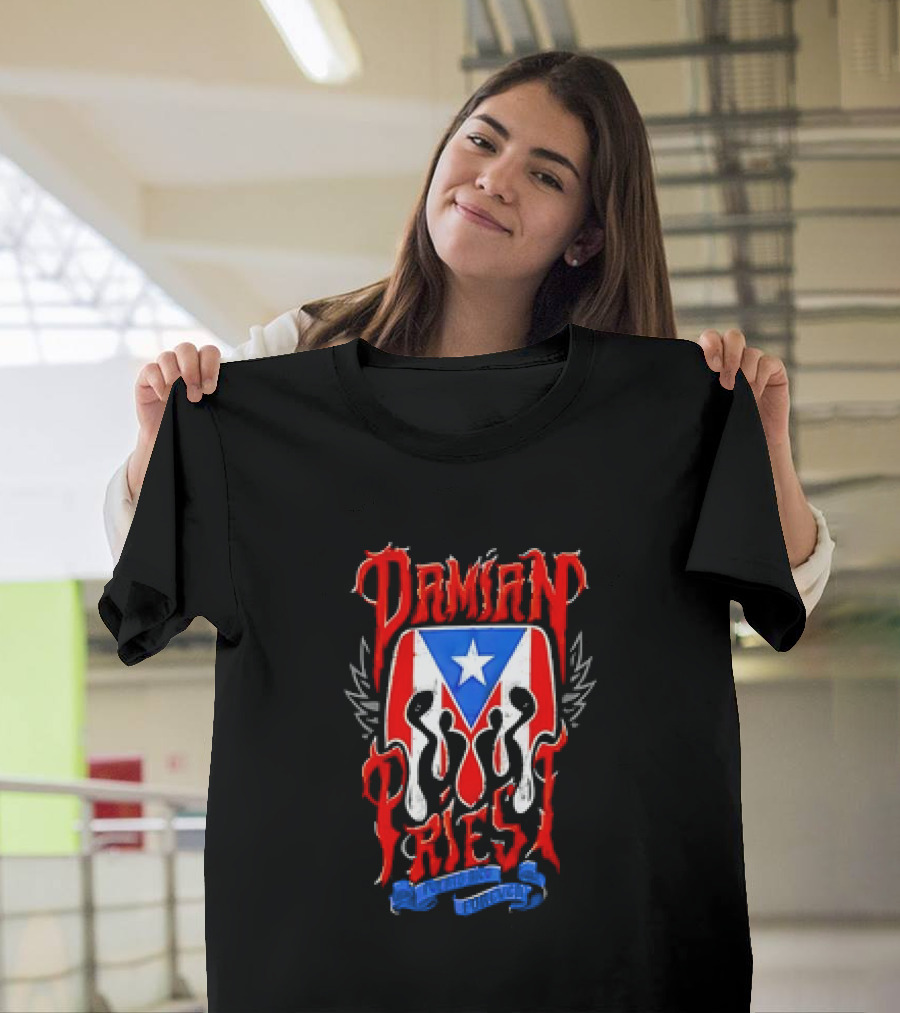 Damian Priest Puerto Rico Forever Flag and Skull Wings T-Shirt
