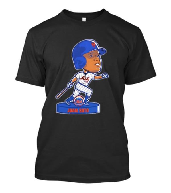 Juan Soto New York Mets Bobblehead Cartoon Mets Logo Baseball T-Shirt