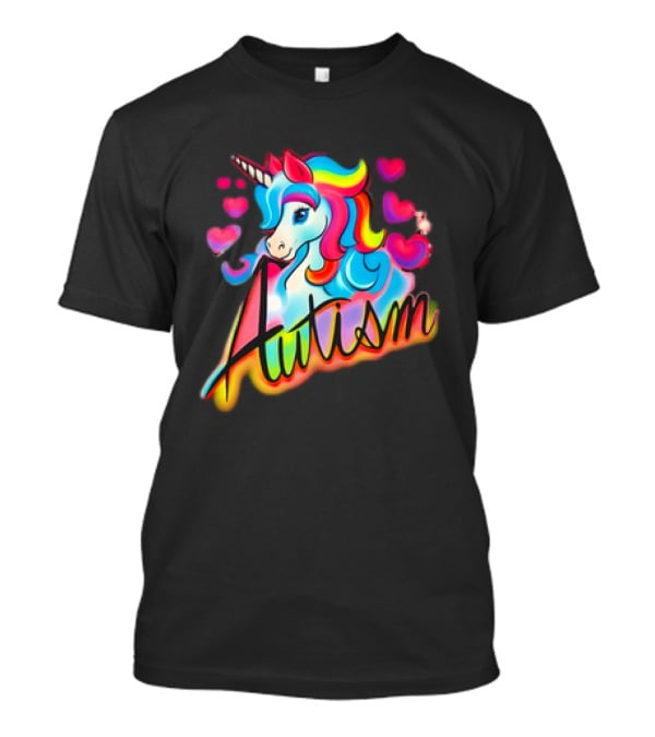 Autism Unicorn With Colorful Hearts T-Shirt