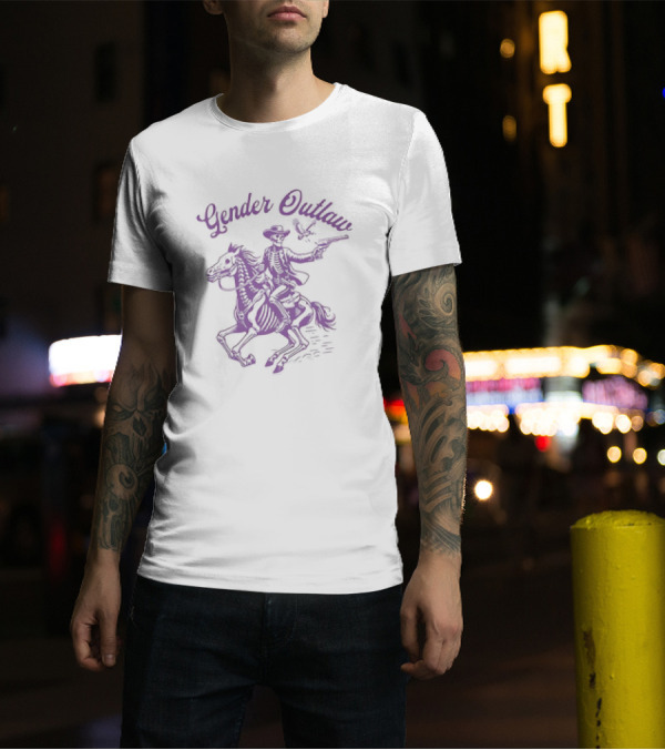 Veda Scott Gender Outlaw Skeleton Cowboy With Pistol And Bird T-Shirt