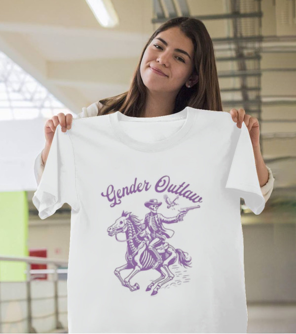 Veda Scott Gender Outlaw Skeleton Cowboy With Pistol And Bird T-Shirt