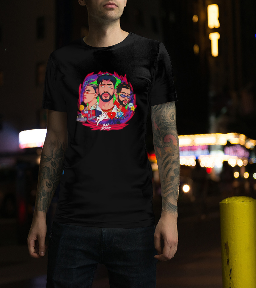 Bad Bunny X 100PRE Vintage Colorful Portraits And Iconic Symbols T-Shirt