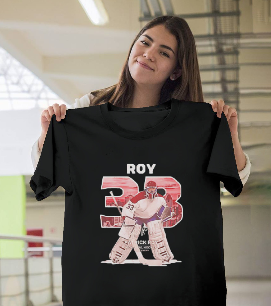 Patrick Roy 33 Montreal Hockey NHL Throwback Vintage Signature T-Shirt