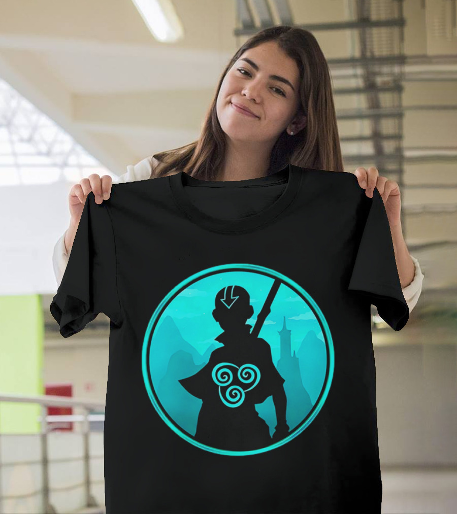 Avatar Aang Airbending Silhouette with Arrow Mark and Air Nomad Symbol T-Shirt