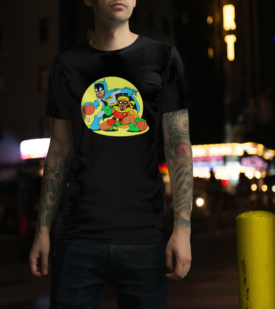 Batman And Robin Warriors Basketball Cartoon Crossover With Superhero Style T-Shirt