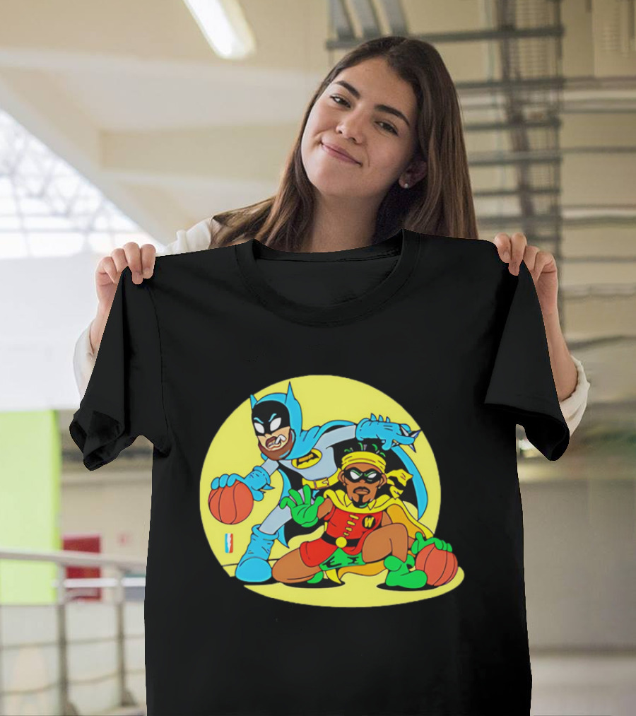 Batman And Robin Warriors Basketball Cartoon Crossover With Superhero Style T-Shirt